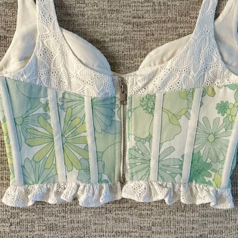 For Love & Lemons Peyton Floral Eyelet Lace Trim Structured Bustier Top Small - Picture 6 of 12